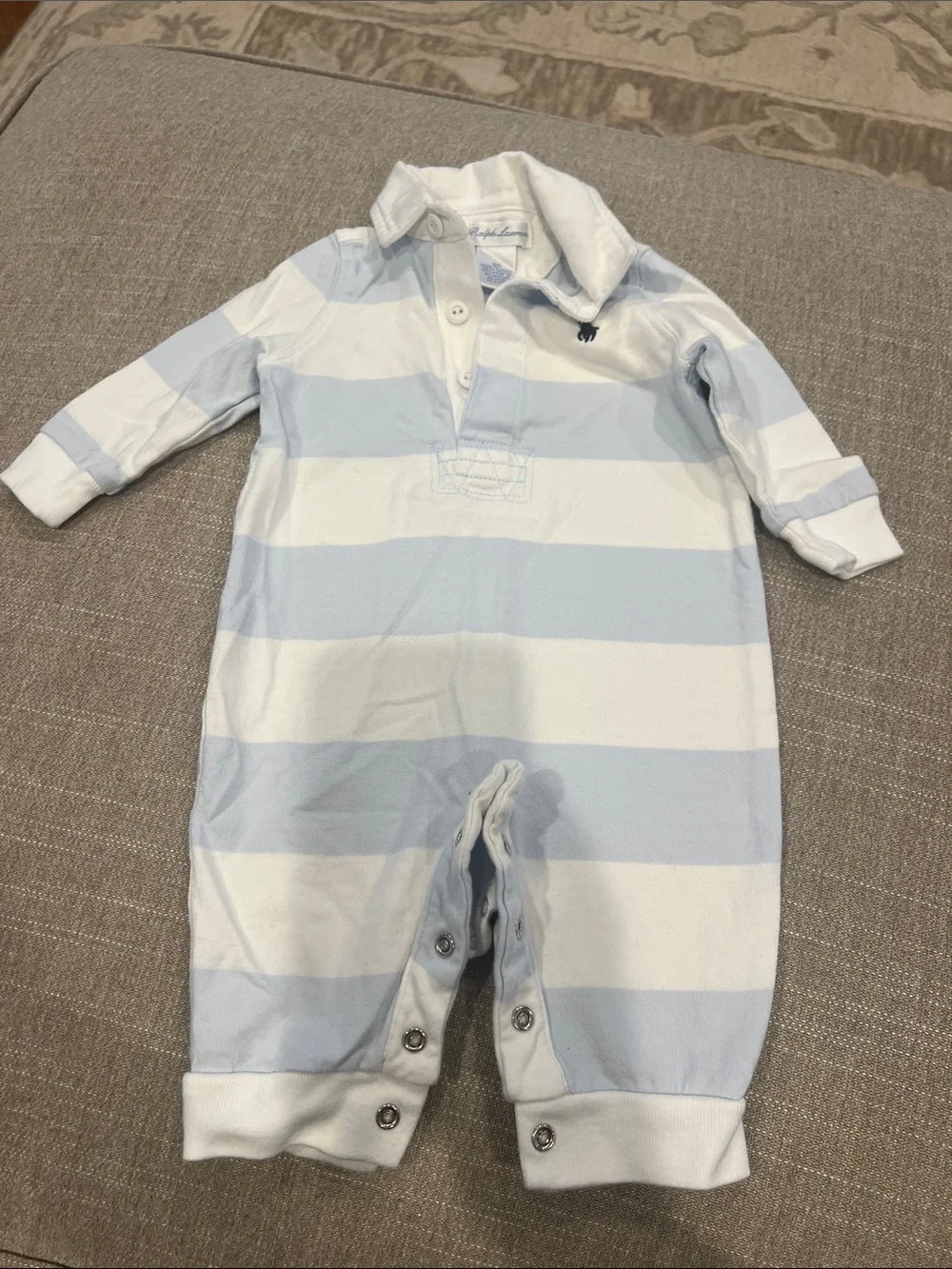 Ralph Lauren Light Blue & White Striped Polo One-Piece
